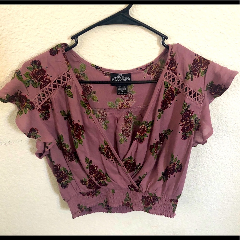 Purple floral cropped wrap top |NEVER WORN|